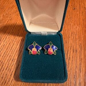 Elegant Floral Orchid Enamel Earrings